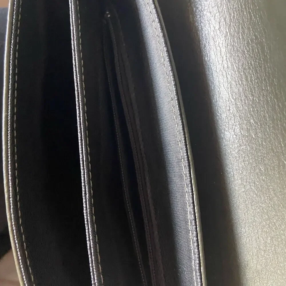 Lancaster Paris Vintage Olive Green Patent Leather Box Shoulder Bag